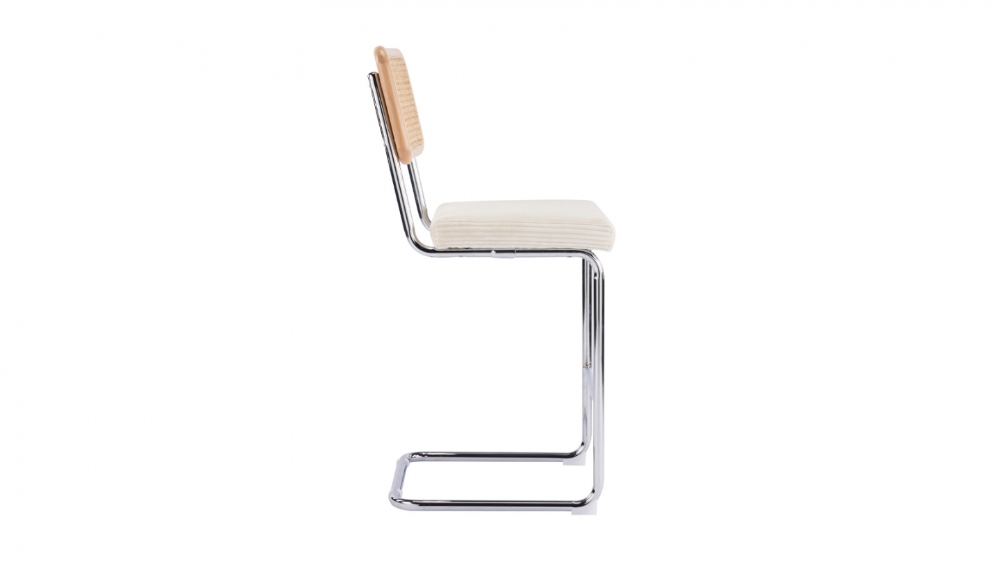 Lot de 2 tabourets de bar en velours côtelé beige et cannage - Muse