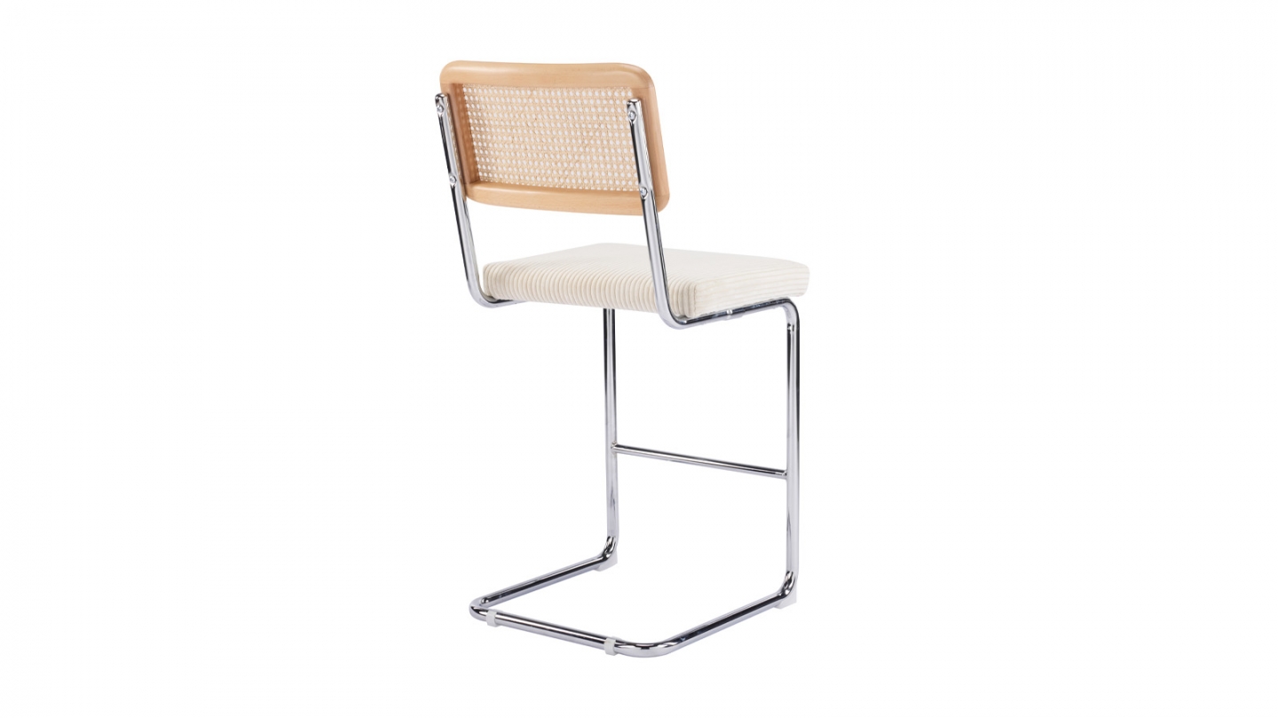 Lot de 2 tabourets de bar en velours côtelé beige et cannage - Muse