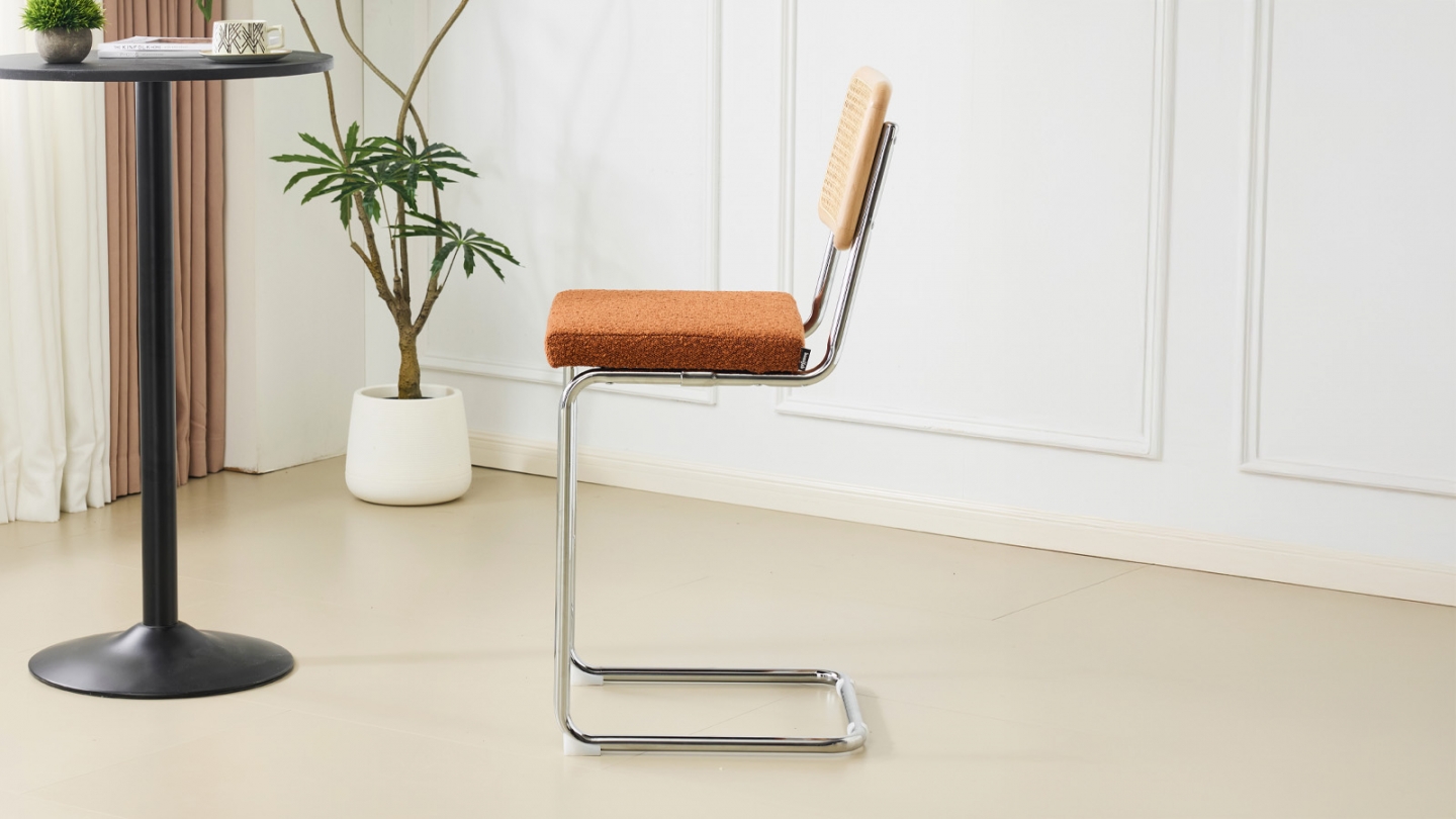 Lot de 2 tabourets de bar en tissu bouclé rouille et cannage - Muse