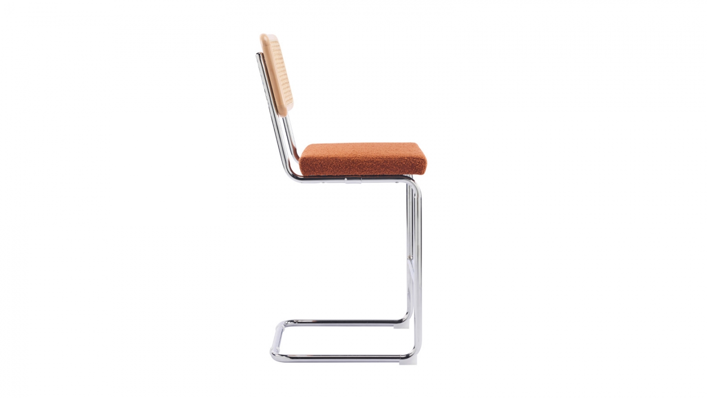 Lot de 2 tabourets de bar en tissu bouclé rouille et cannage - Muse