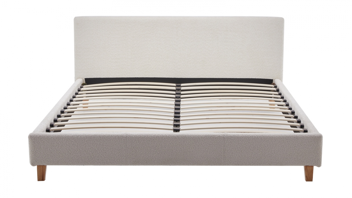 Ensemble Lit adulte 140x190cm avec tête de lit en tissu bouclé beige - Milo + Matelas ressorts ensachés - Spring Elite