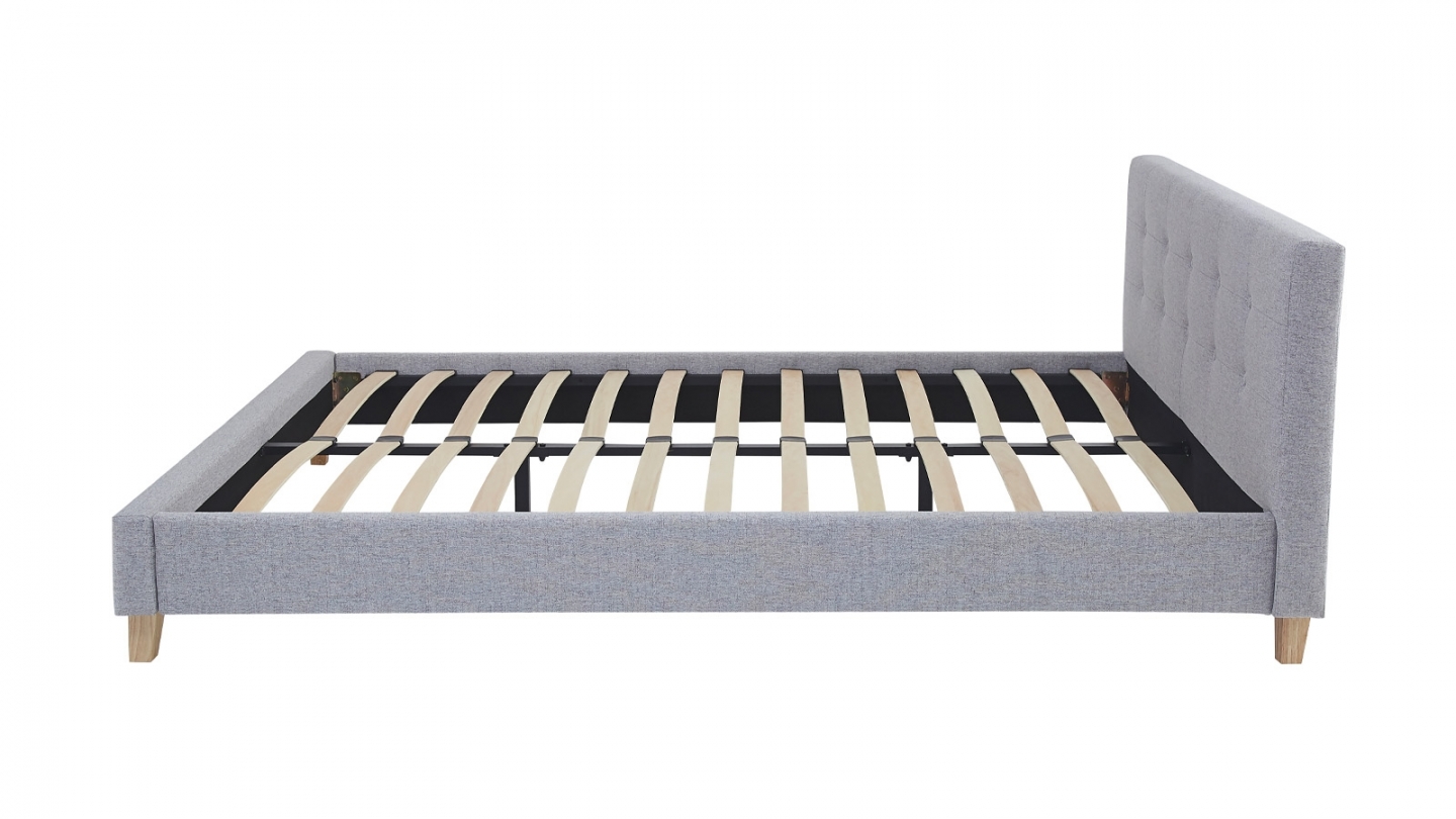 Ensemble Lit adulte 140x190cm avec tête de lit en tissu gris chiné - Milo + Matelas ressorts ensachés - Spring Elite