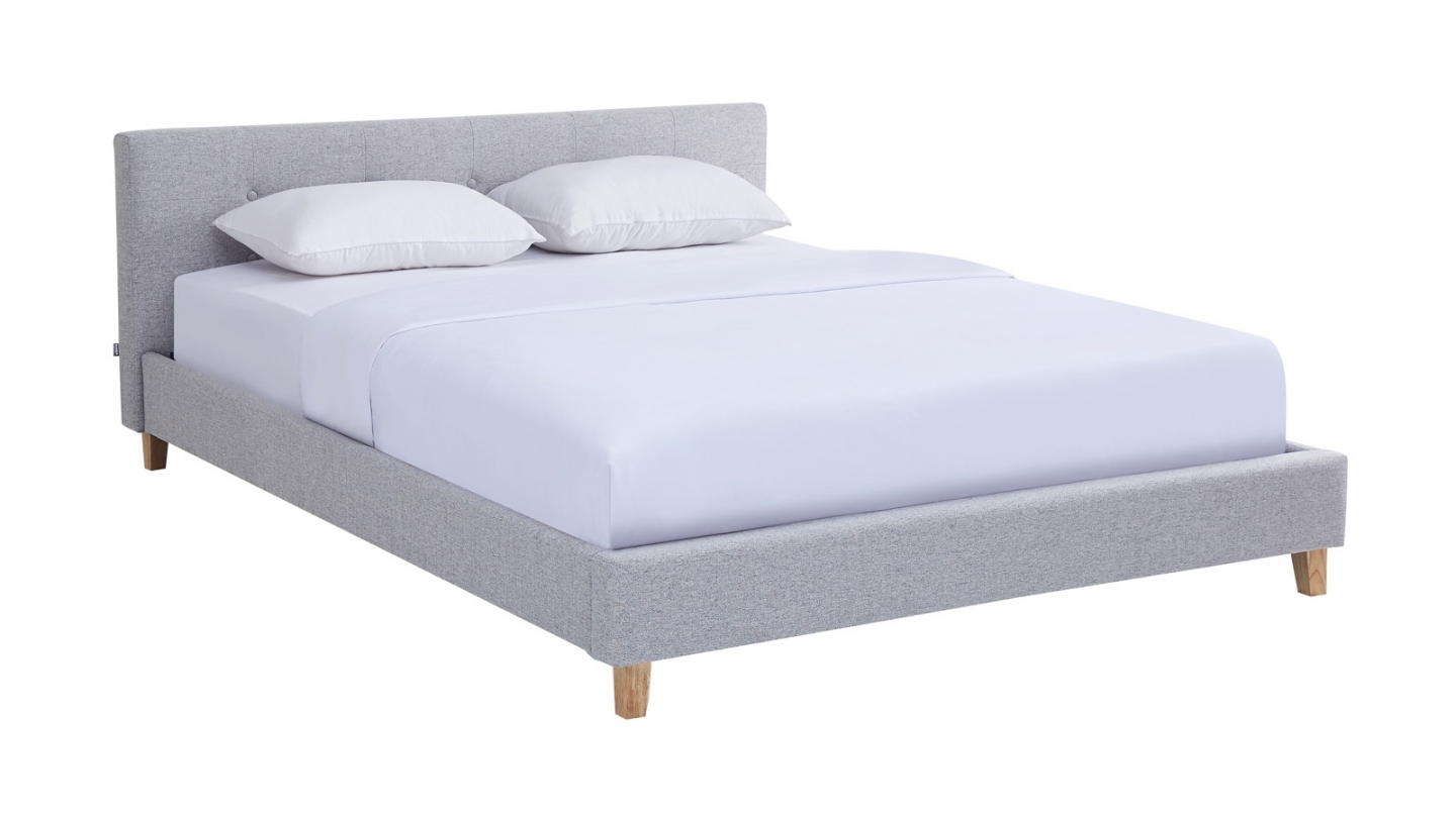 Ensemble Lit adulte 140x190cm avec tête de lit en tissu gris chiné - Milo + Matelas ressorts ensachés - Spring Elite