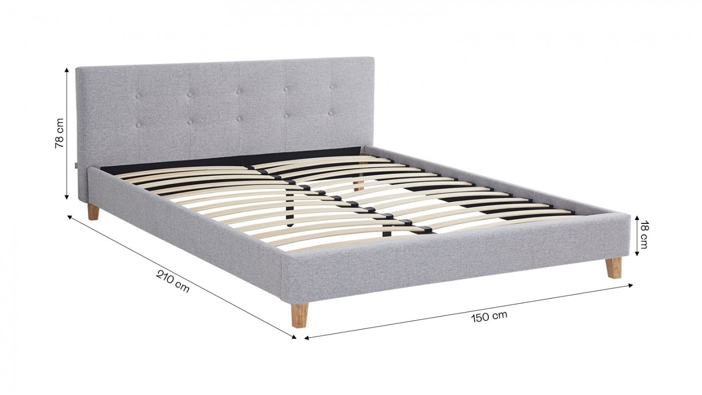 Ensemble Lit adulte 140x190cm avec tête de lit en tissu gris chiné - Milo + Matelas ressorts ensachés - Spring Elite