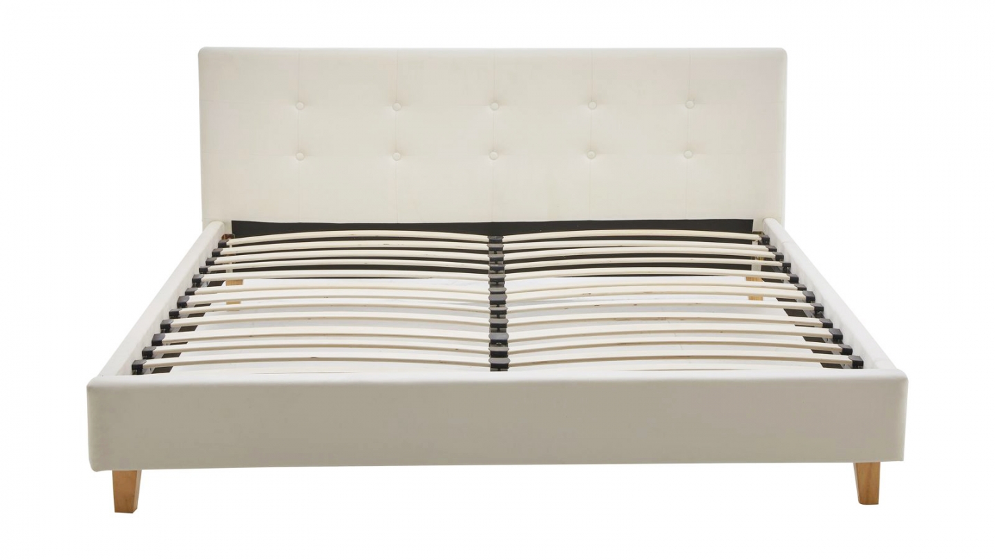 Ensemble Lit adulte 140x190cm avec tête de lit en velours beige - Milo + Matelas ressorts ensachés - Spring Elite