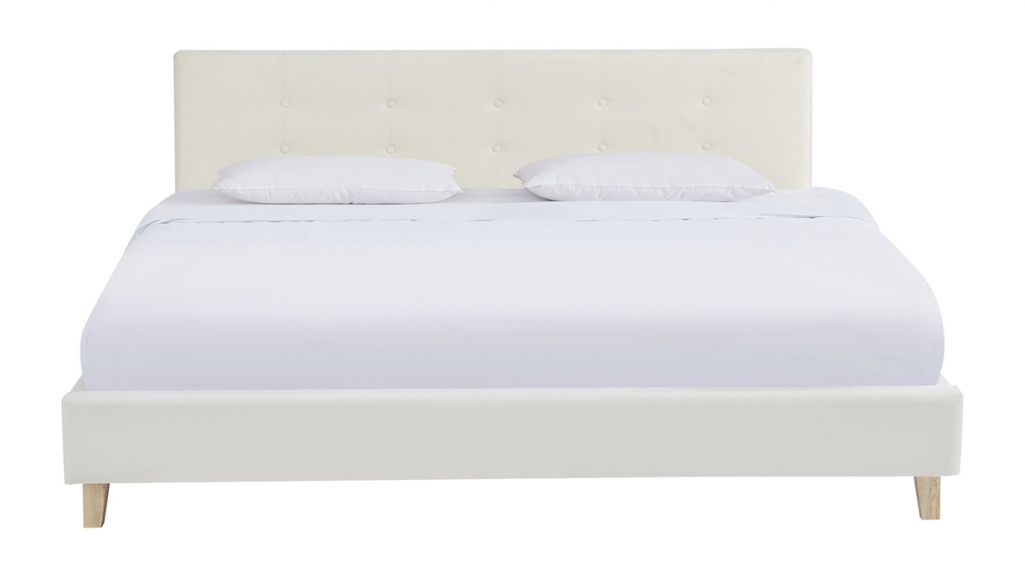 Ensemble Lit adulte 140x190cm avec tête de lit en velours beige - Milo + Matelas ressorts ensachés - Spring Elite