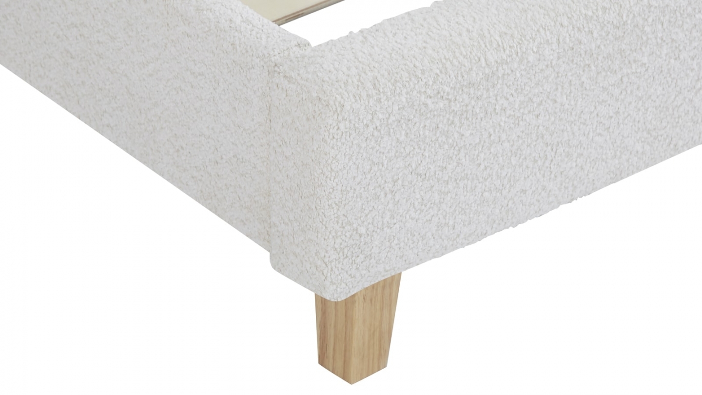 Ensemble Lit adulte 90x190cm avec tête de lit en tissu bouclé beige - Milo + Matelas ressorts ensachés - Spring Elite