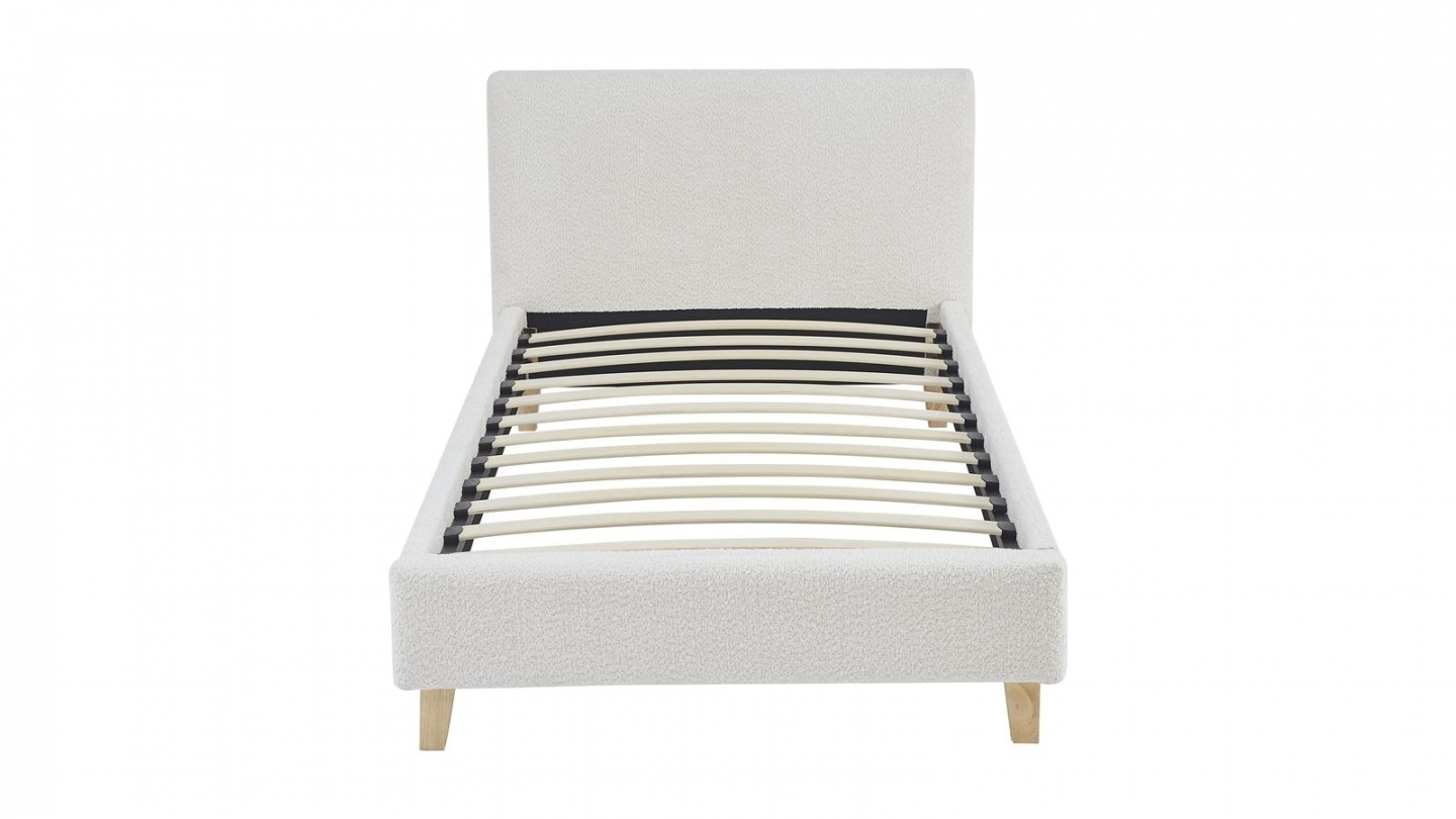 Ensemble Lit adulte 90x190cm avec tête de lit en tissu bouclé beige - Milo + Matelas ressorts ensachés - Spring Elite