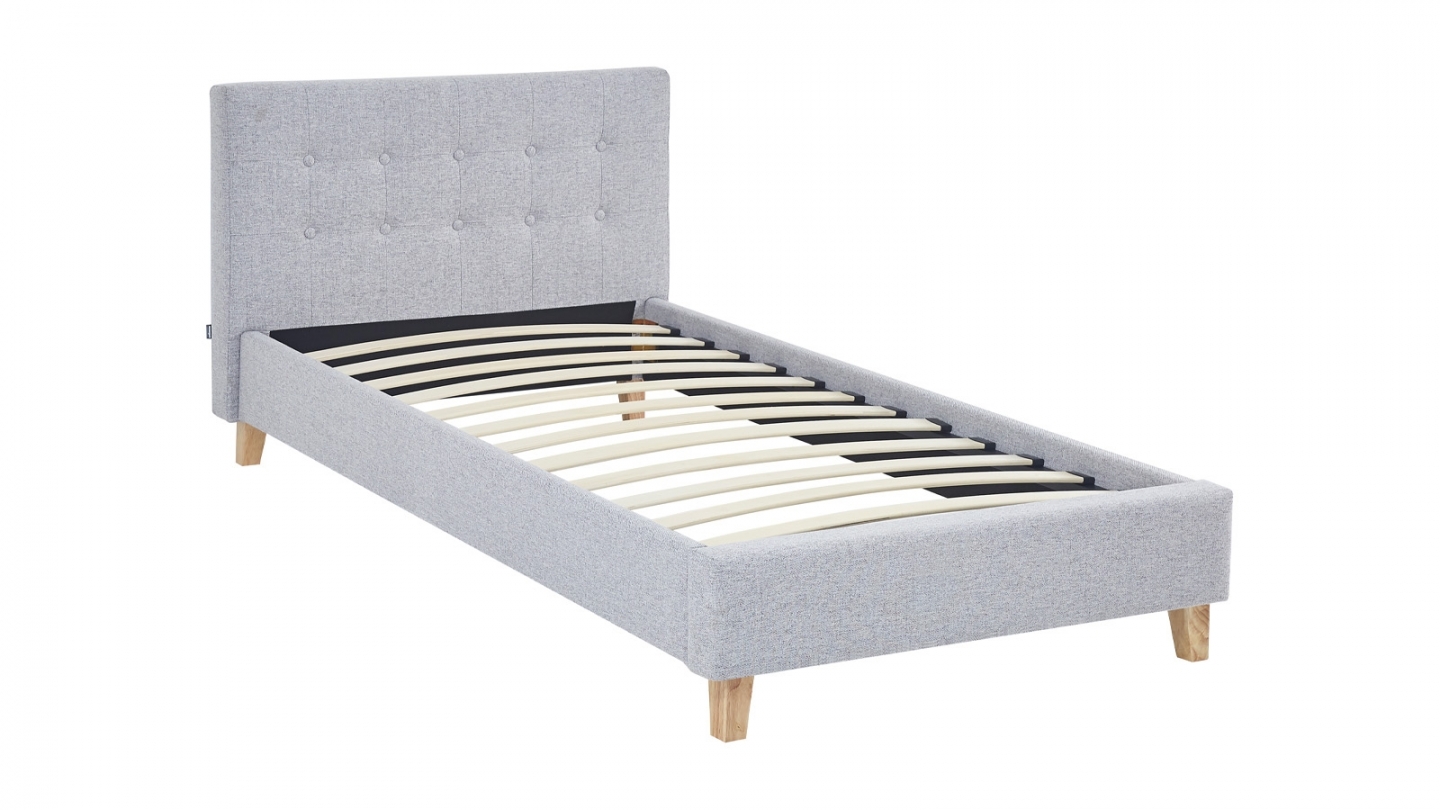 Ensemble Lit adulte 90x190cm avec tête de lit en tissu gris chiné - Milo + Matelas ressorts ensachés - Spring Elite