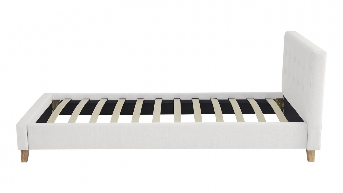 Ensemble Lit adulte 90x190cm avec tête de lit en tissu beige - Milo + Matelas ressorts ensachés - Spring Elite