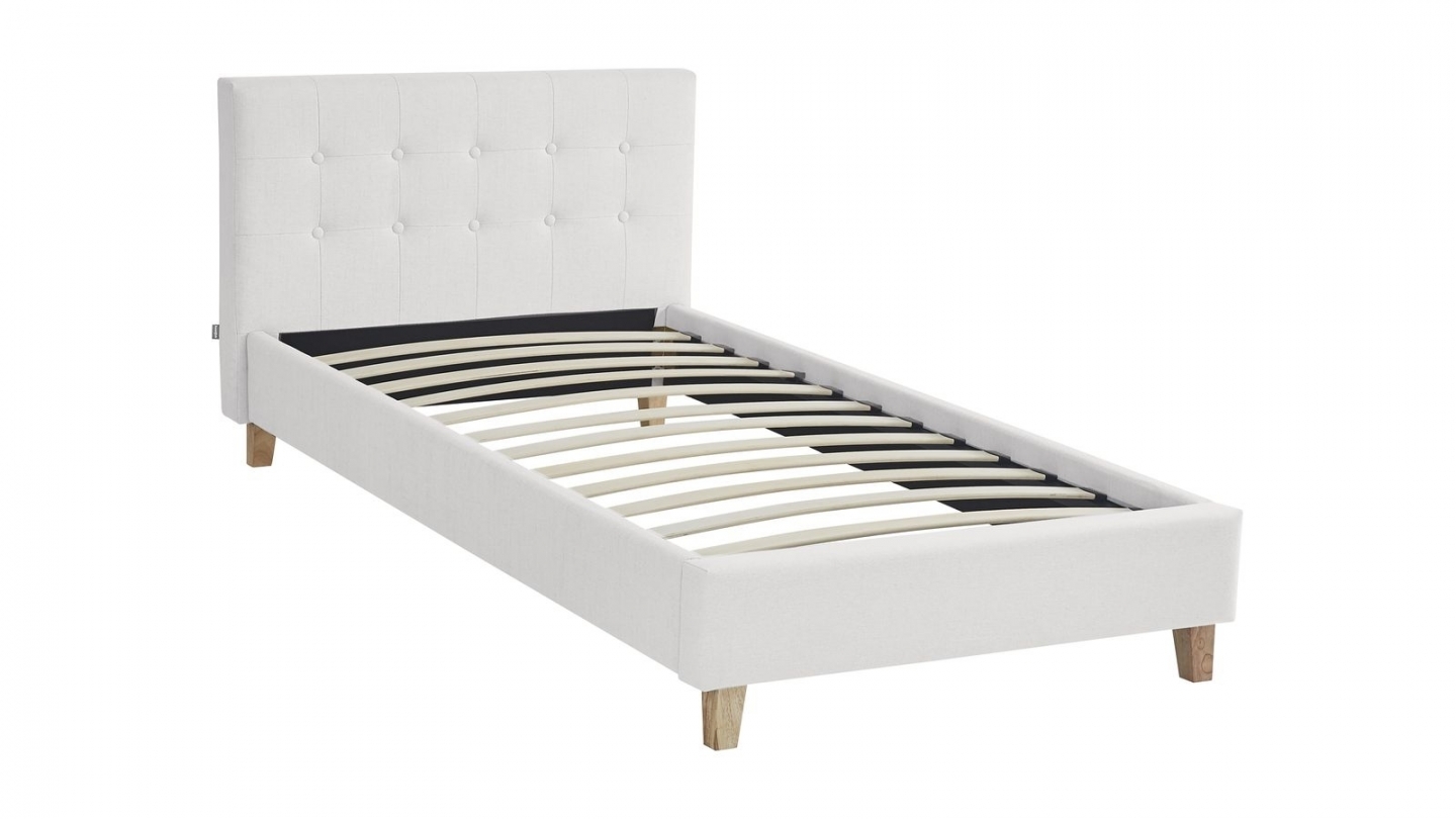 Ensemble Lit adulte 90x190cm avec tête de lit en tissu beige - Milo + Matelas ressorts ensachés - Spring Elite