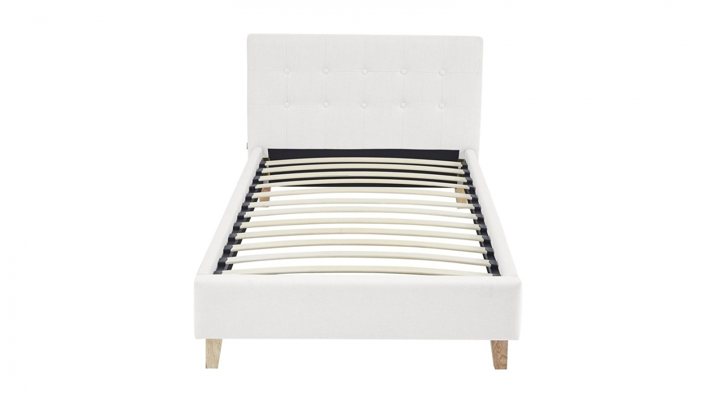 Ensemble Lit adulte 90x190cm avec tête de lit en tissu beige - Milo + Matelas ressorts ensachés - Spring Elite