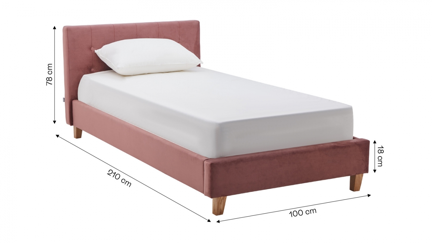 Ensemble Lit adulte 90x190cm avec tête de lit en velours vieux rose - Milo + Matelas ressorts ensachés - Spring Elite