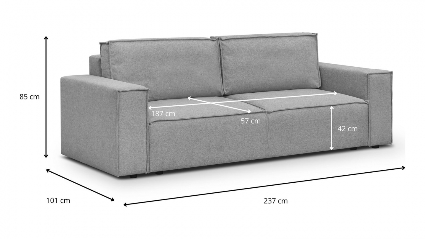 Canapé convertible 3 Places avec coffre de rangement en tissu gris chiné - collection Harper