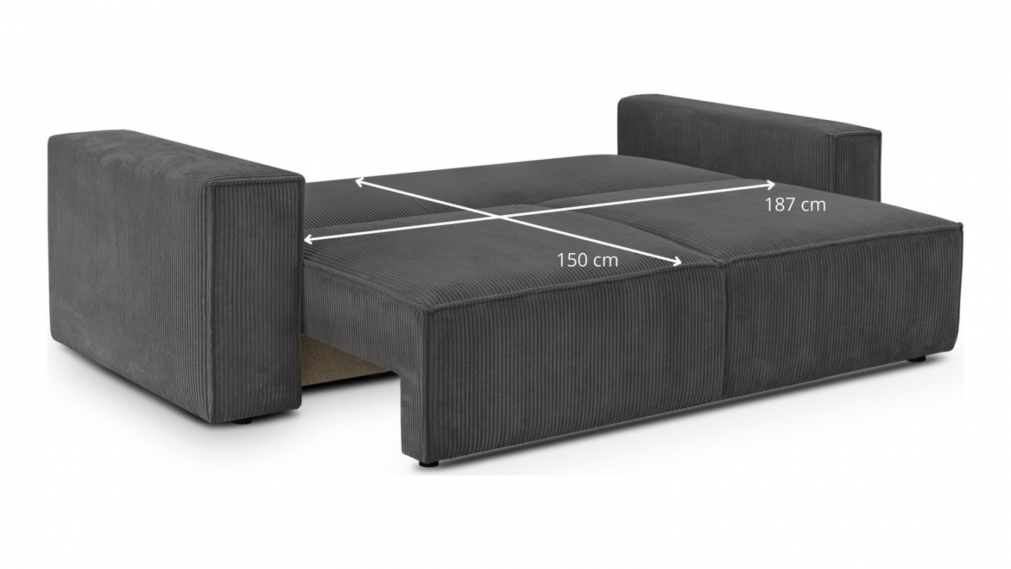 Canapé 3 places convertible avec coffre de rangement en velours côtelé anthracite - Harper New