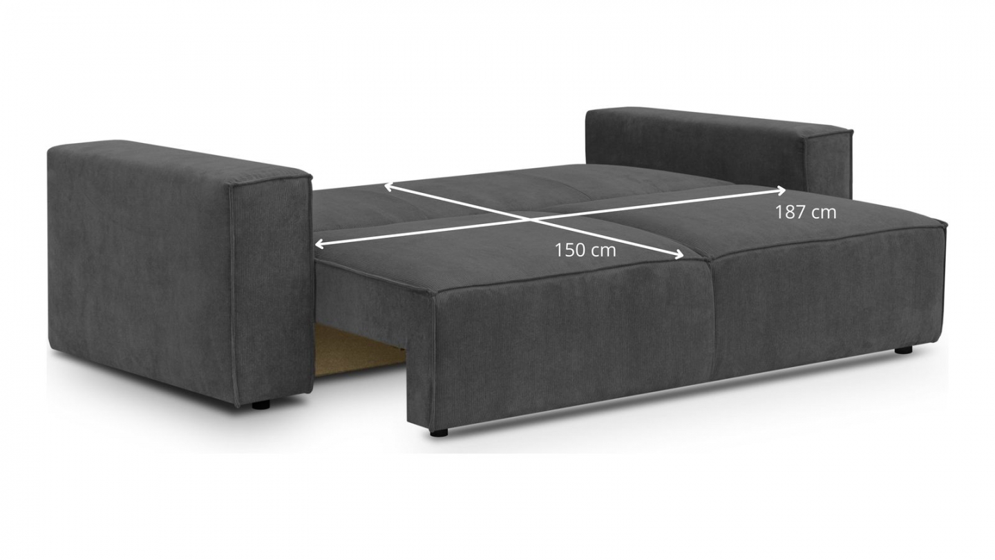 Canapé 3 places convertible avec coffre de rangement en velours fines côtes anthracite - Harper New