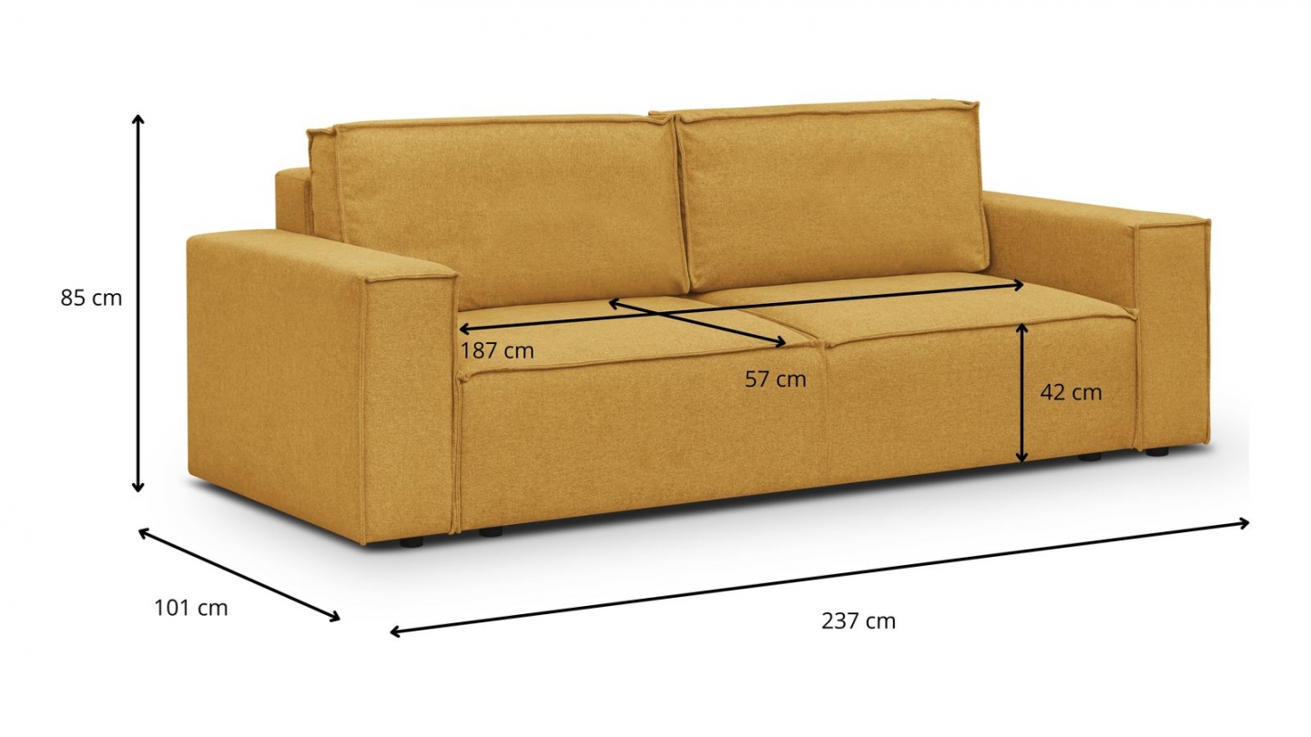 Canapé 3 places convertible avec coffre de rangement en tissu jaune moutarde - Harper New
