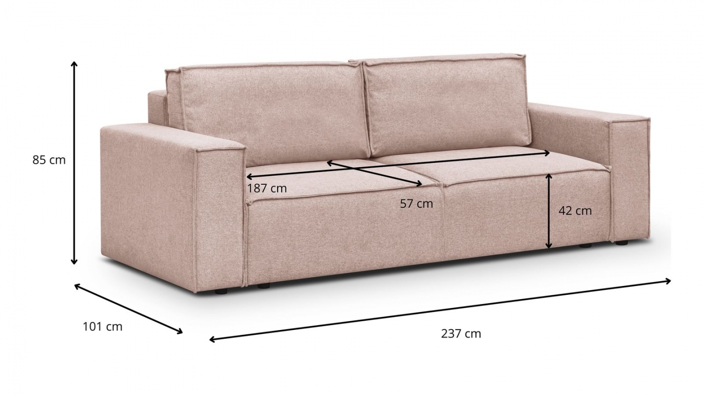 Canapé 3 places convertible avec coffre de rangement en tissu rose - Harper New