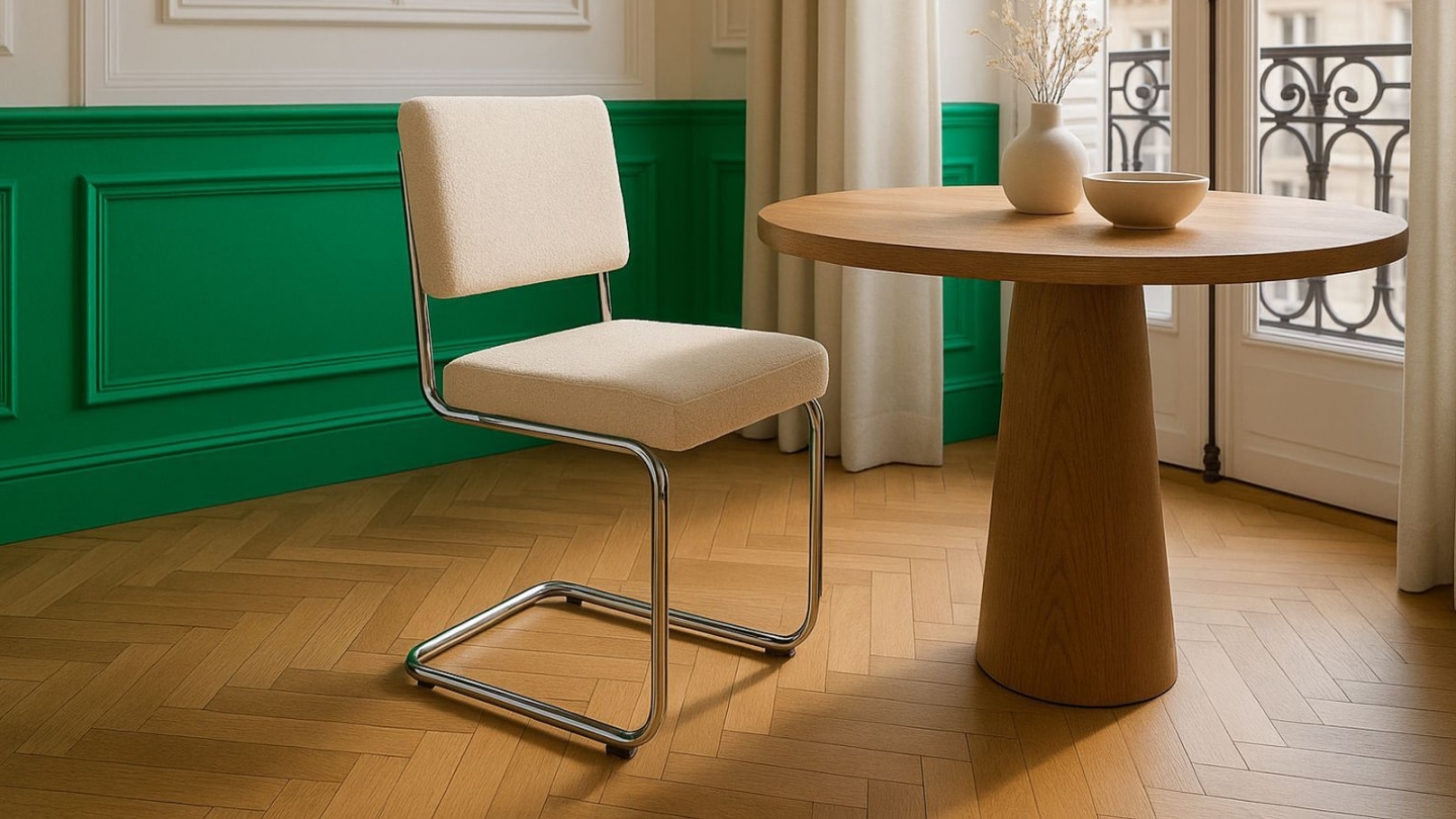 Lot de 2 chaises en tissu bouclé écru et métal chromé - Dulce