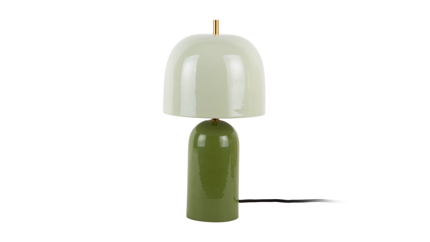 Lampe à poser champignon en métal émaillé vert jungle avec jade grisé - Rico