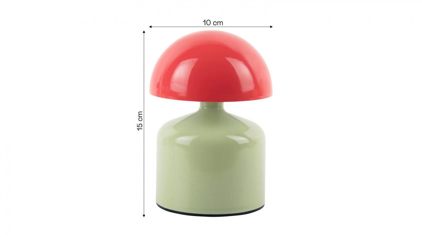 Lampe de table champignon LED en métal vert et rouge - Impetu