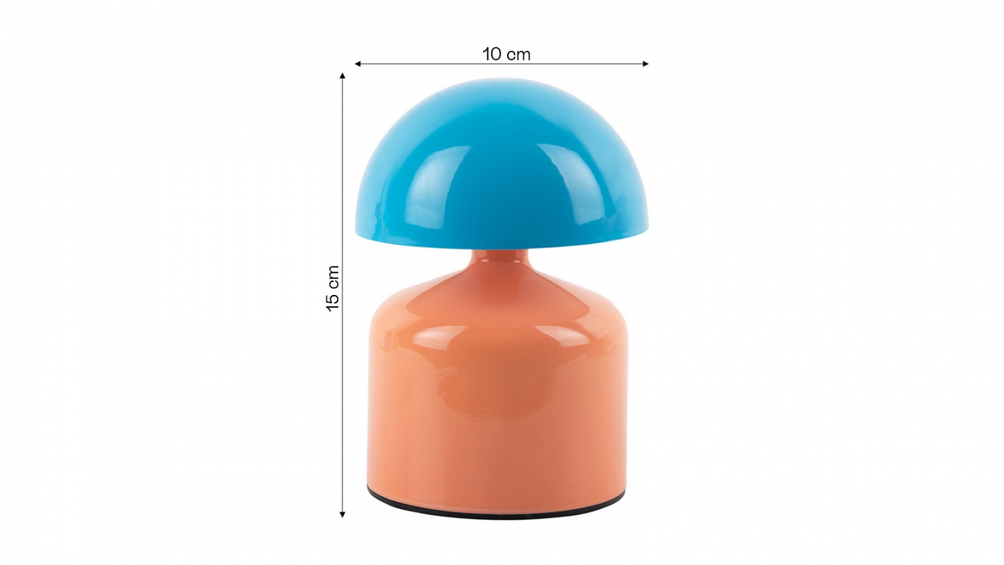 Lampe de table champignon LED en métal orange et bleu - Impetu