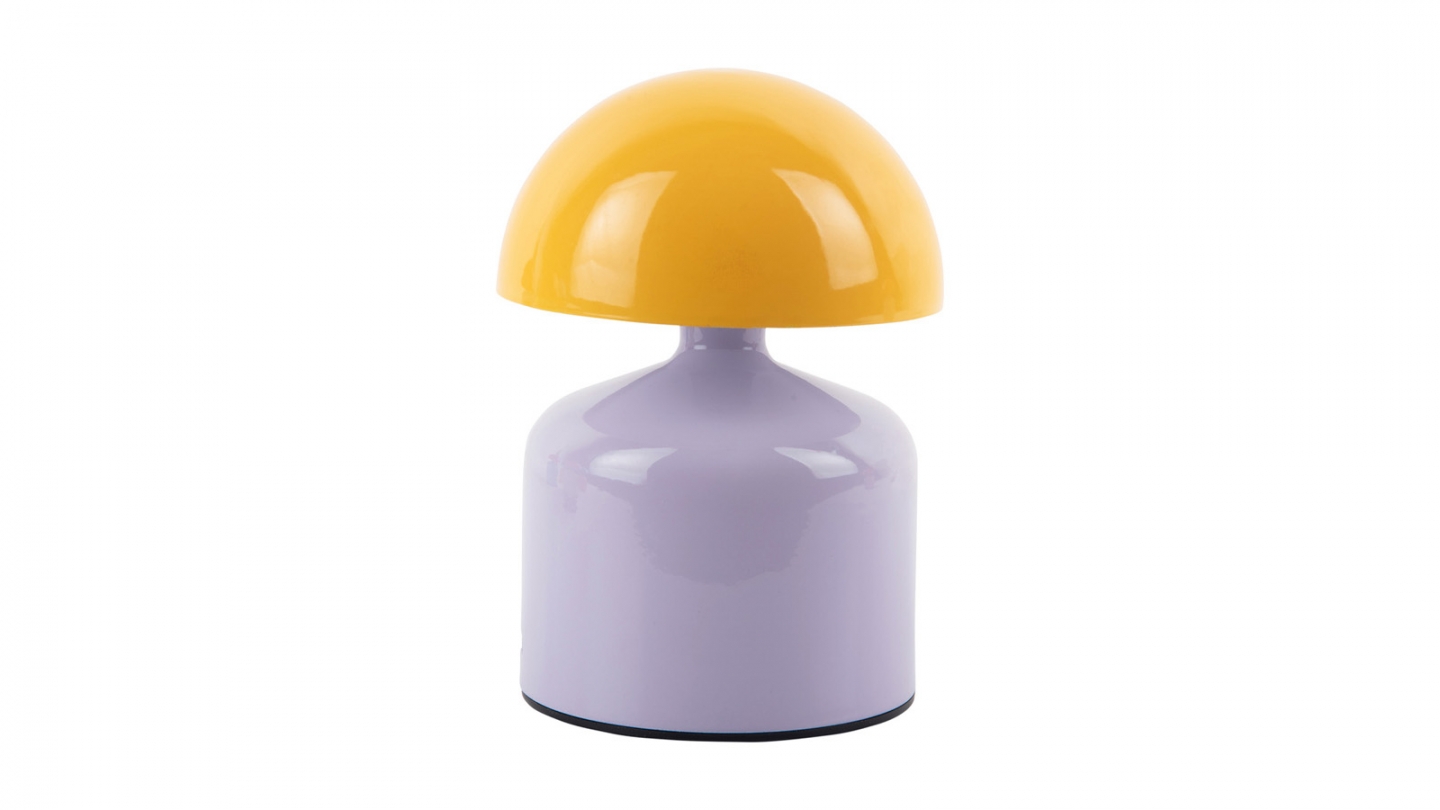 Lampe de table champignon LED en métal violet et jaune - Impetu