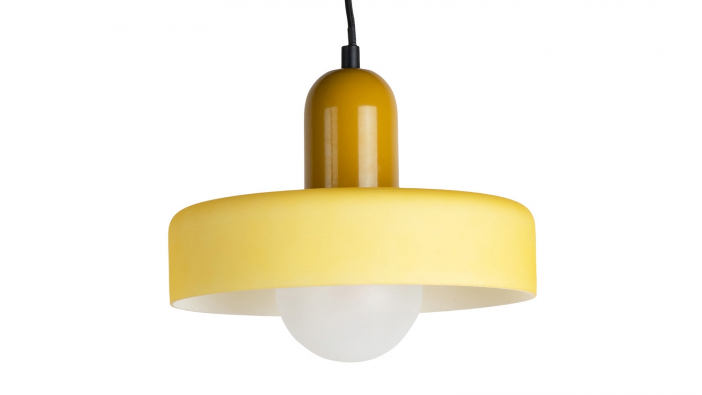 Suspension en verre jaune ocre avec jaune doux - diam 25cm - Opaco Grato