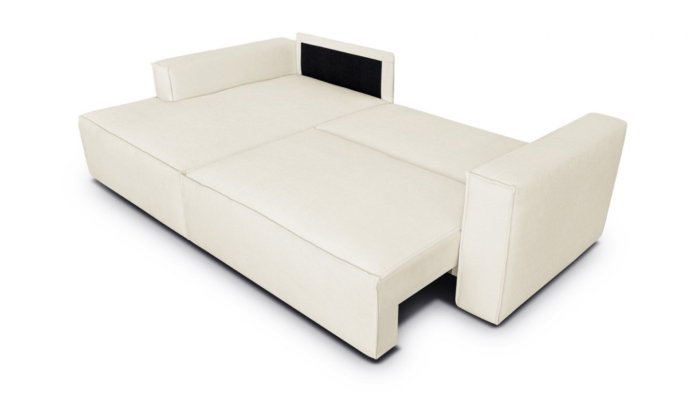 Canapé d'angle à gauche convertible 3 places en tissu chenille beige - Asti