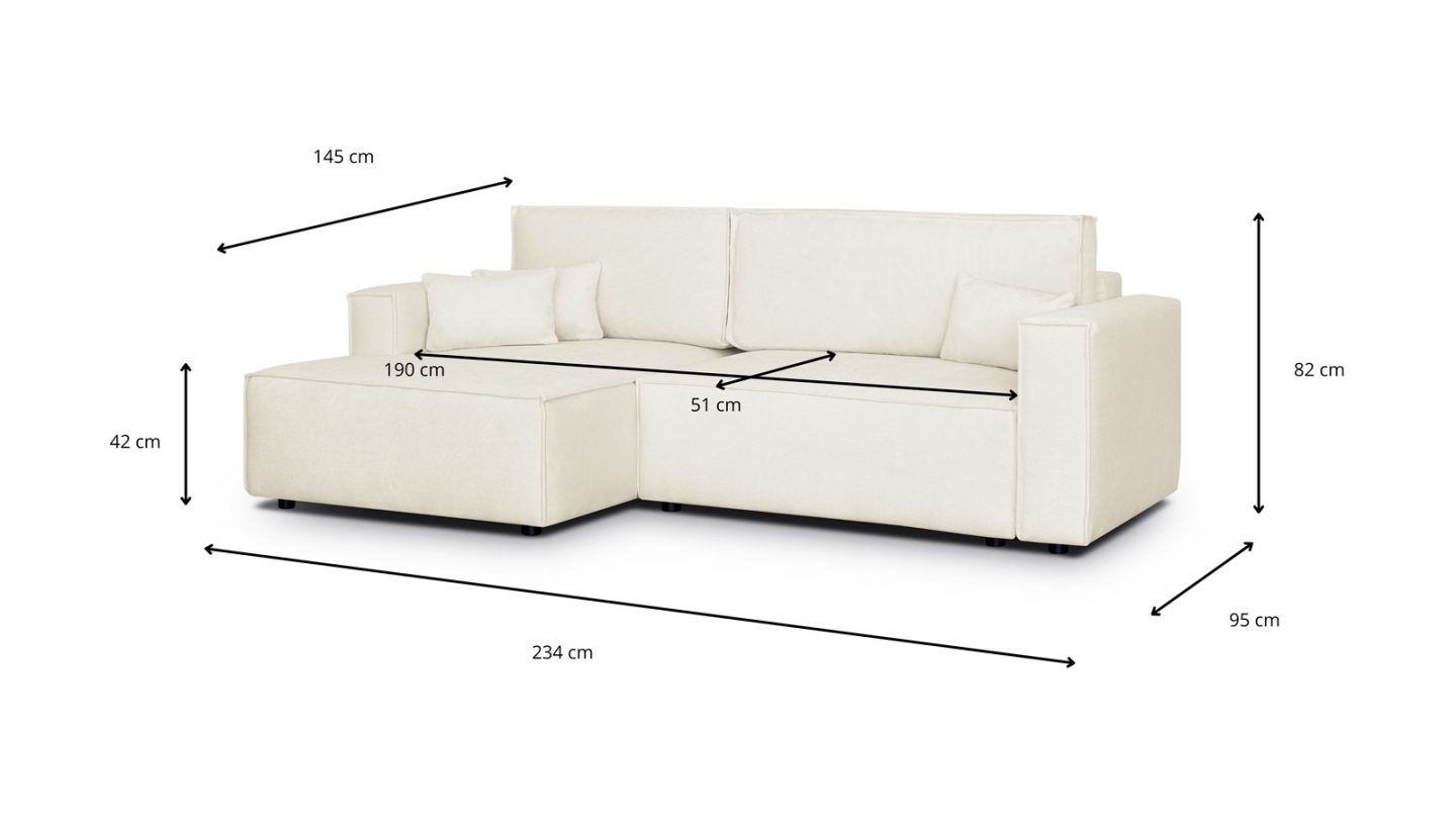 Canapé d'angle à gauche convertible 3 places en tissu chenille beige - Asti