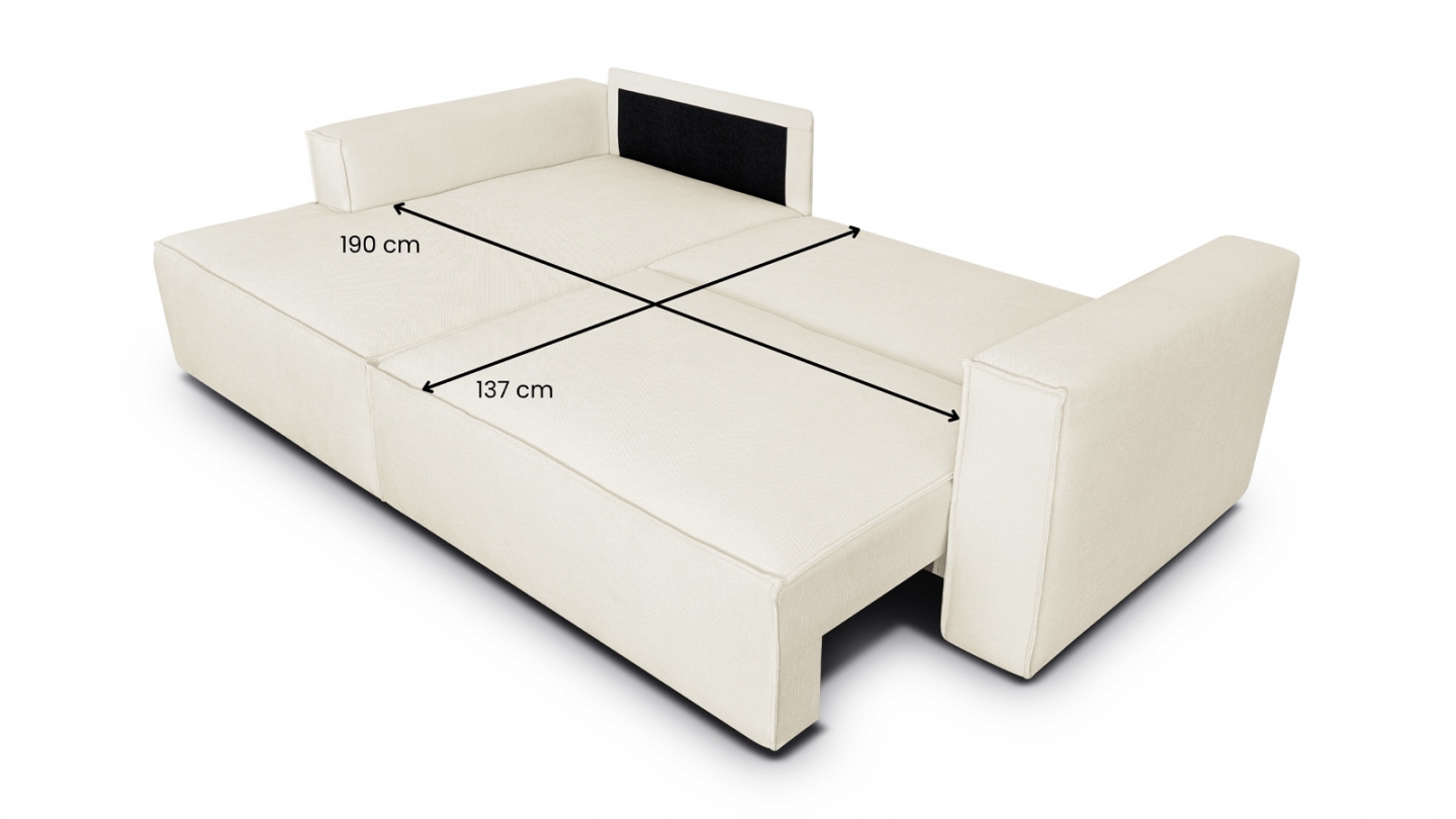 Canapé d'angle à gauche convertible 3 places en tissu chenille beige - Asti