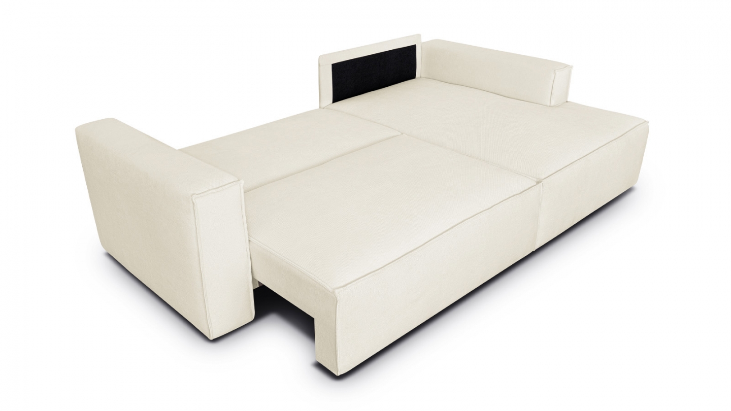 Canapé d'angle à droite convertible 3 places en tissu chenille beige - Asti