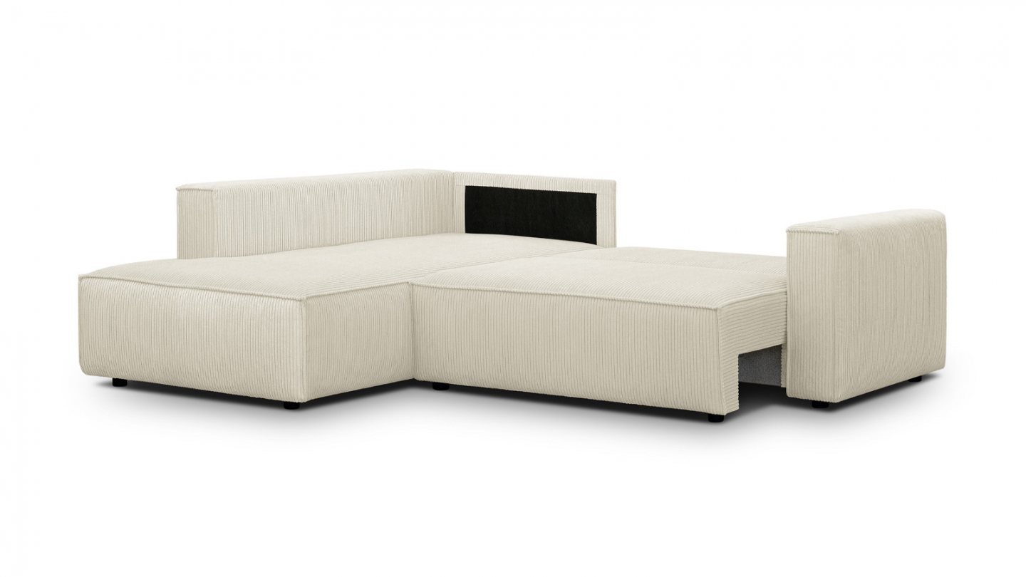 Canapé d'angle ouvert à gauche convertible 3 places en velours côtelé beige - Emma