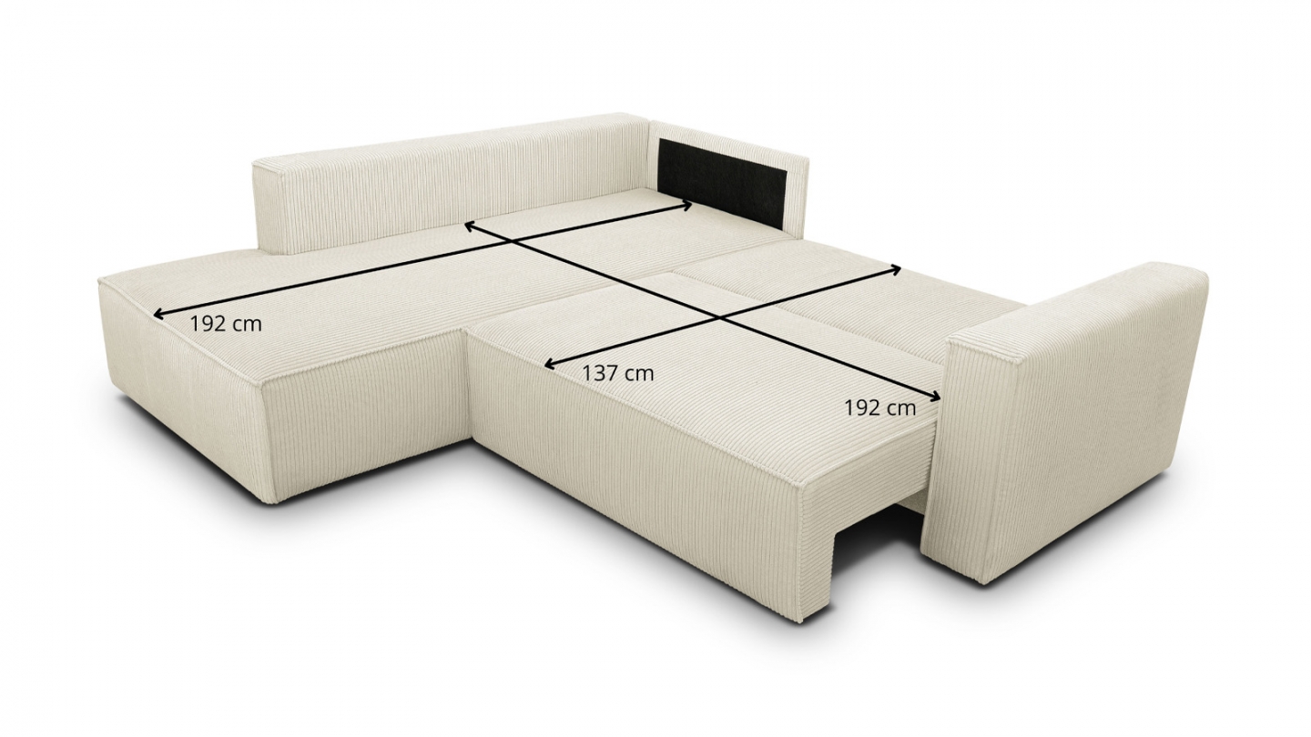 Canapé d'angle ouvert à gauche convertible 3 places en velours côtelé beige - Emma