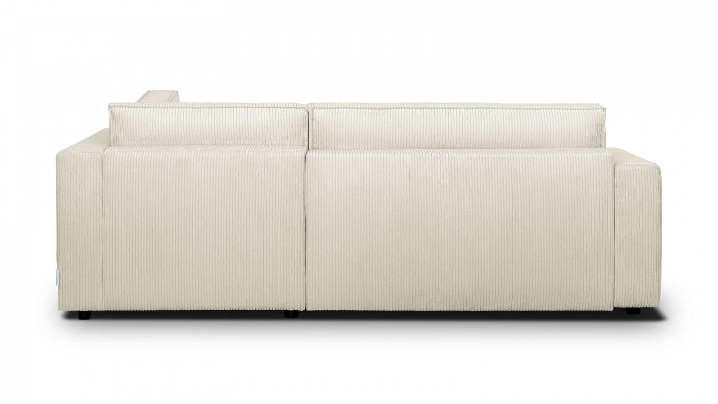 Canapé d'angle ouvert à droite convertible 3 places en velours côtelé beige - Emma