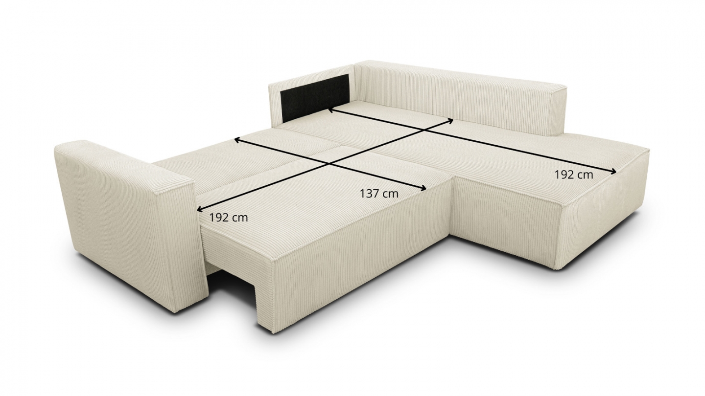 Canapé d'angle ouvert à droite convertible 3 places en velours côtelé beige - Emma