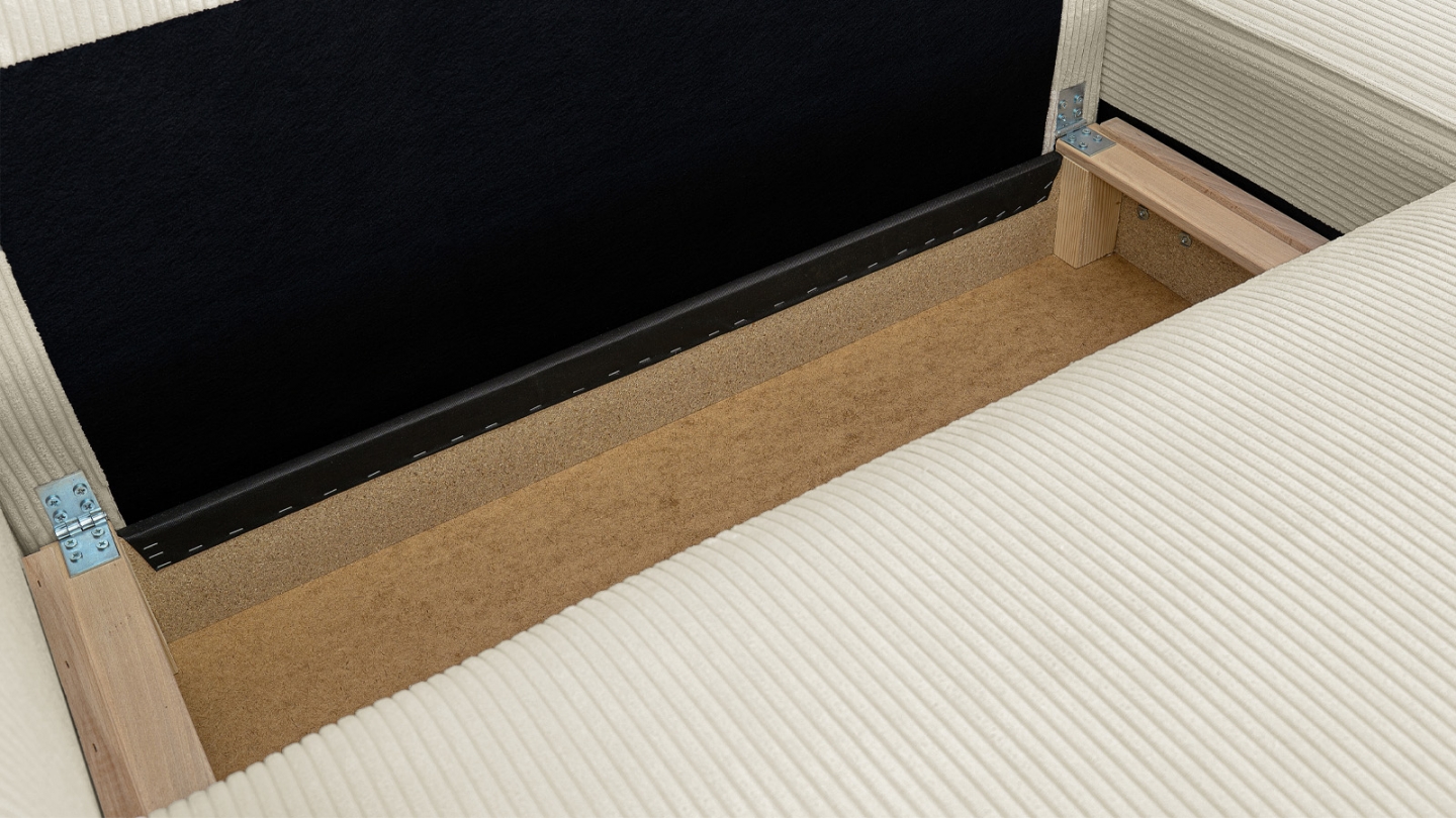 Canapé d'angle ouvert à droite convertible 3 places en velours côtelé beige - Emma