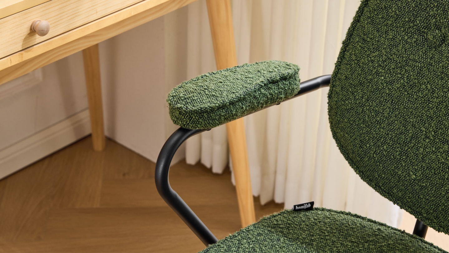 Fauteuil de bureau pivotant et réglable en hauteur en tissu bouclé vert - Ann