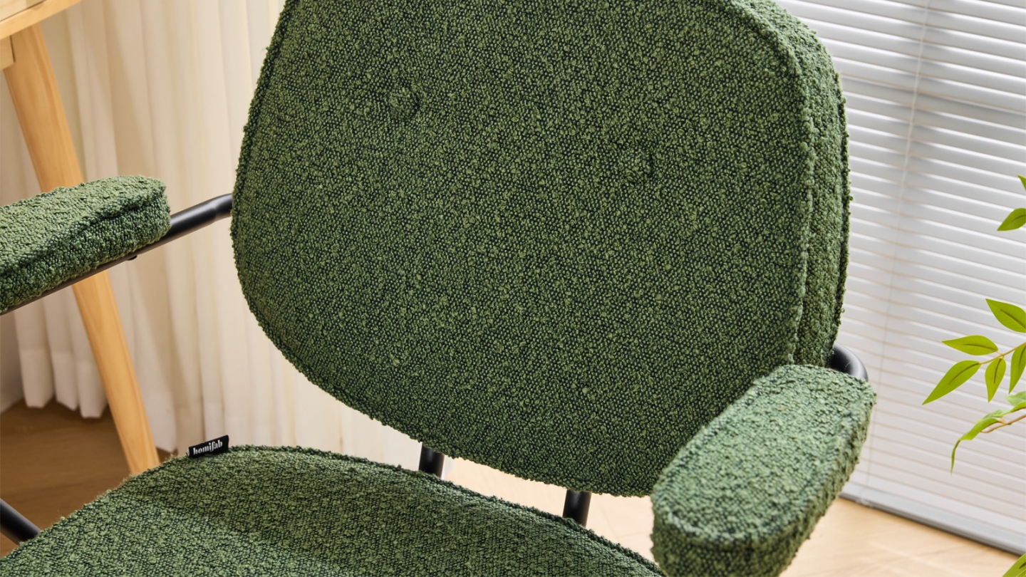 Fauteuil de bureau pivotant et réglable en hauteur en tissu bouclé vert - Ann