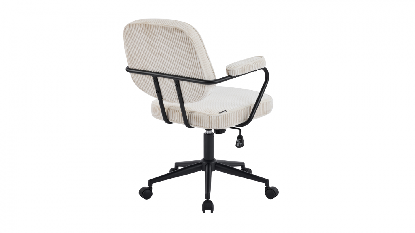 Fauteuil de bureau pivotant et réglable en hauteur en velours côtelé beige - Ann