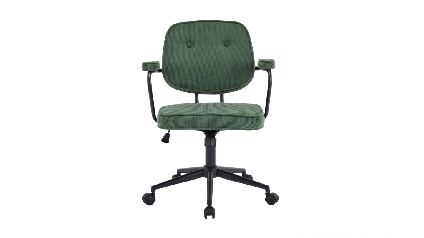 Fauteuil de bureau pivotant et réglable en hauteur en velours côtelé vert kaki - Ann