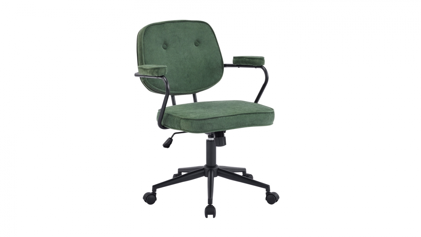 Fauteuil de bureau pivotant et réglable en hauteur en velours côtelé vert kaki - Ann