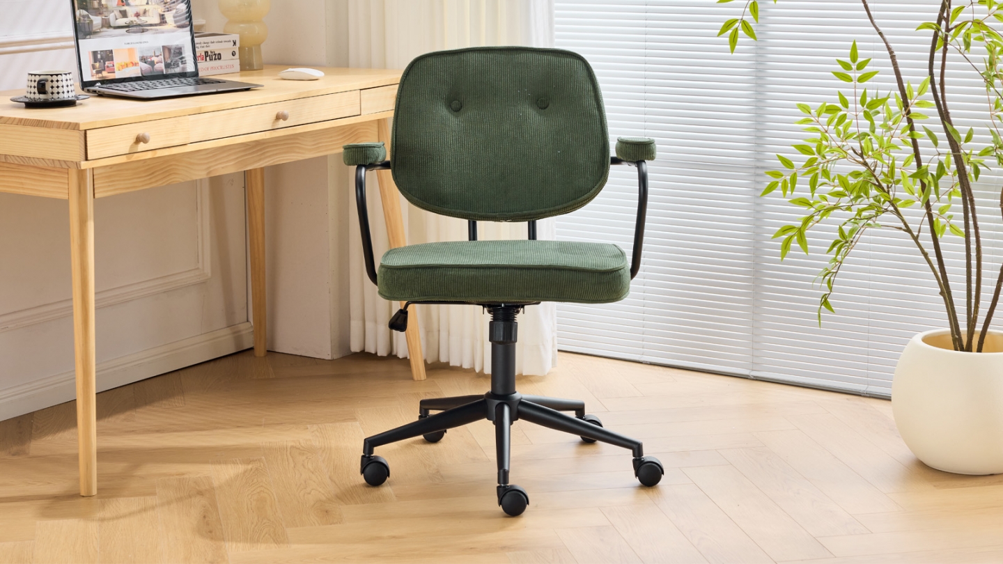 Fauteuil de bureau pivotant et réglable en hauteur en velours côtelé vert kaki - Ann