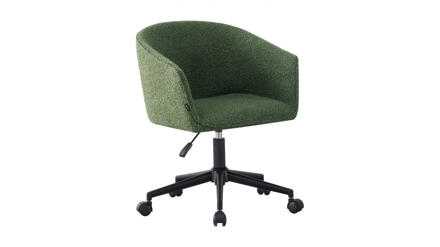 Fauteuil De Bureau Pivotant Julian HOMIFAB - Tissu Bouclé Vert Et Cannage Naturel - Réglable En Hauteur