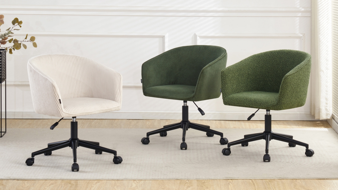 Fauteuil de bureau pivotant et réglable en hauteur en tissu bouclé vert - Marlo