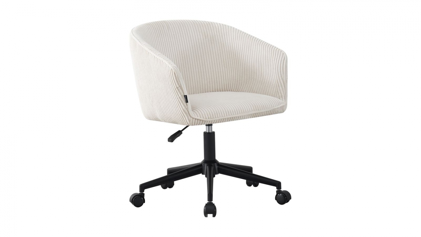 Fauteuil de bureau pivotant et réglable en hauteur en velours côtelé beige - Marlo