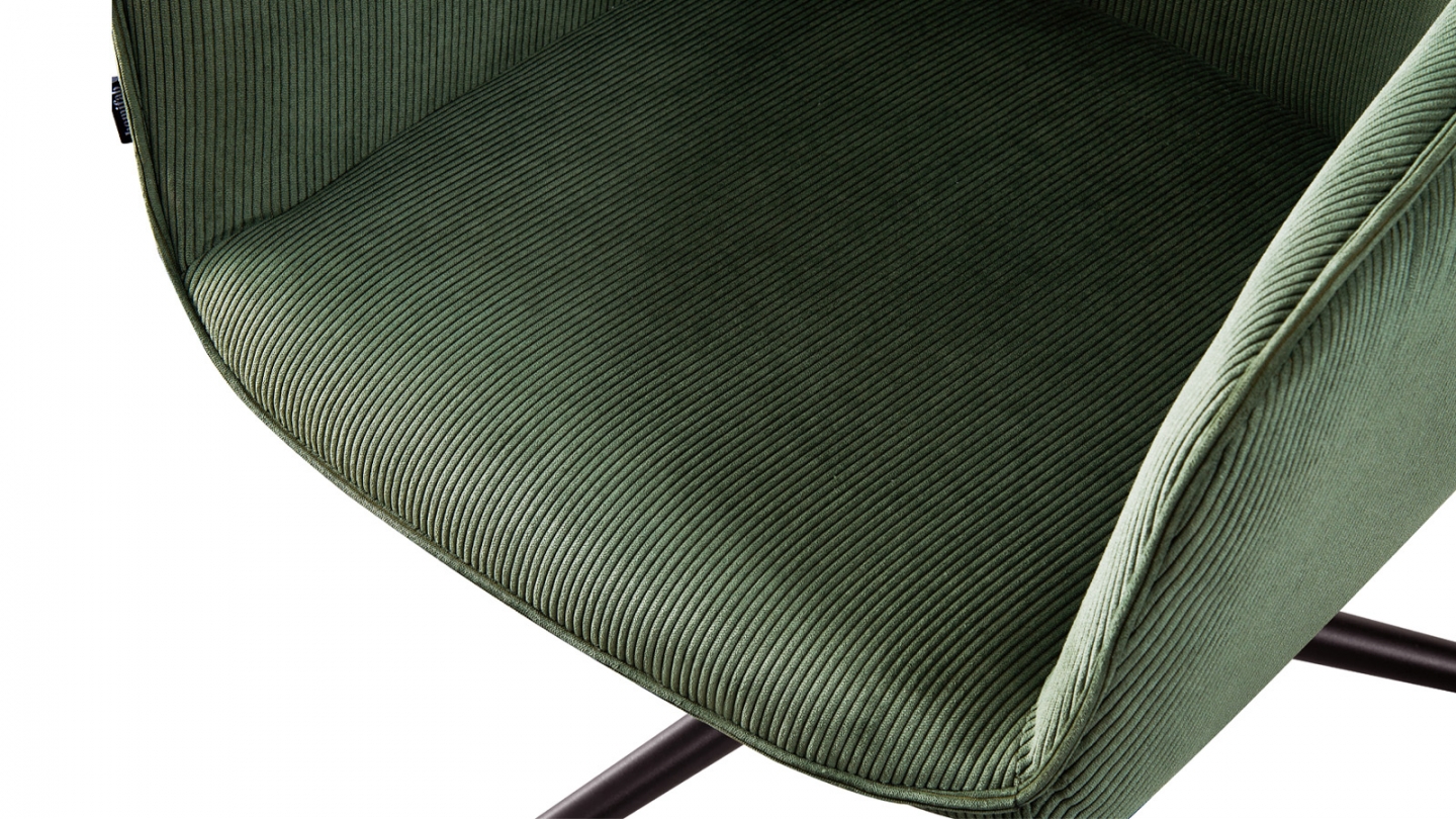 Fauteuil de bureau pivotant et réglable en hauteur en velours côtelé vert kaki - Marlo
