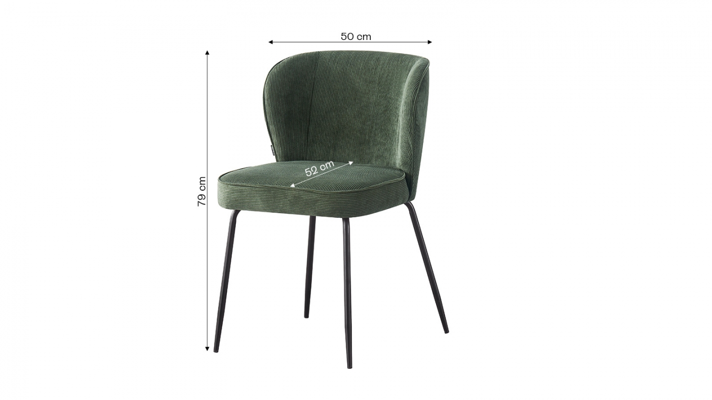 Lot de 2 chaises en velours côtelé vert kaki - Tara