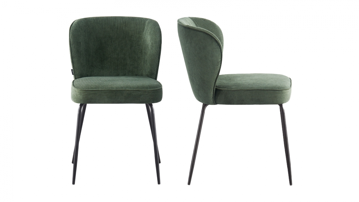 Lot de 2 chaises en velours côtelé vert kaki - Tara