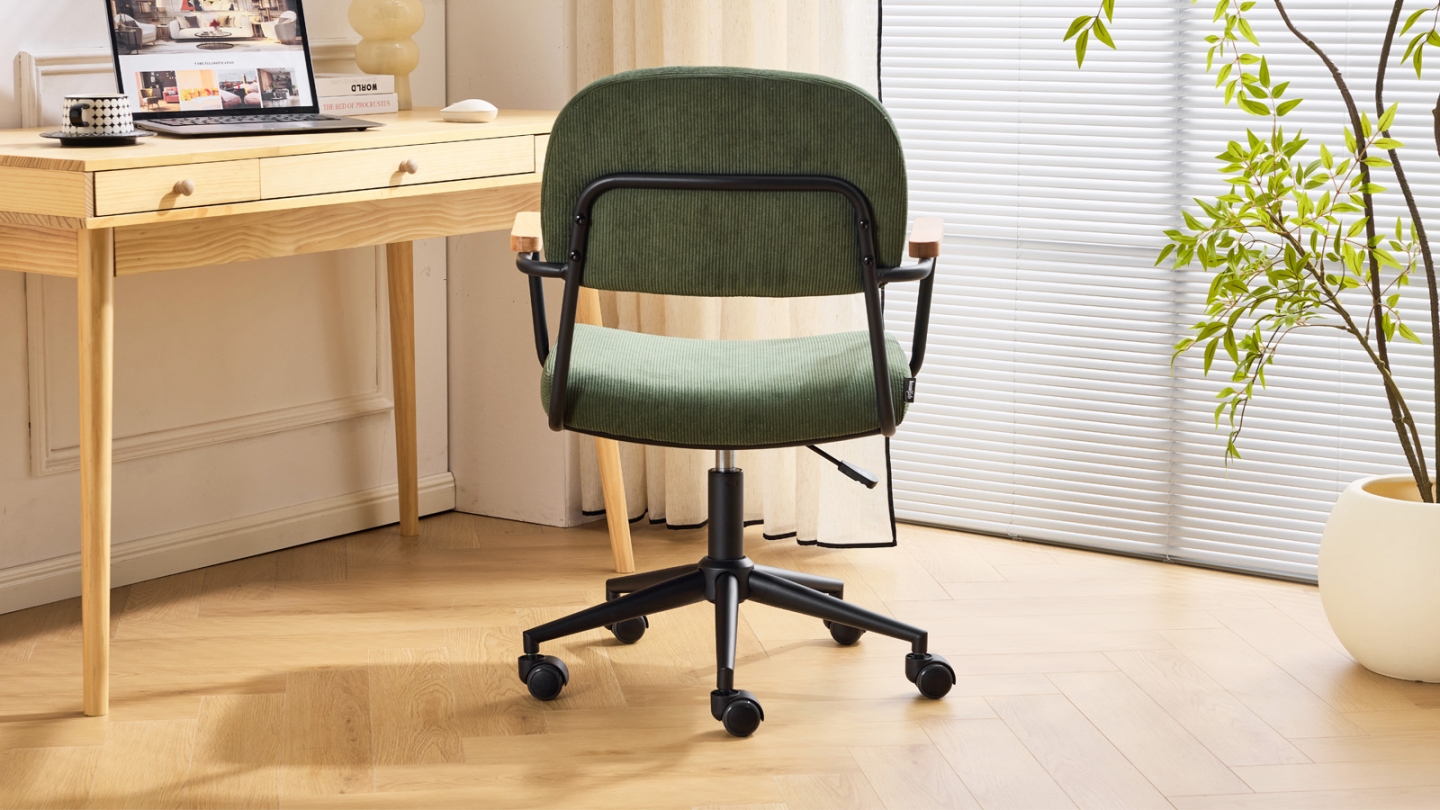 Fauteuil de bureau pivotant et réglable en hauteur en velours côtelé vert kaki - Gianni
